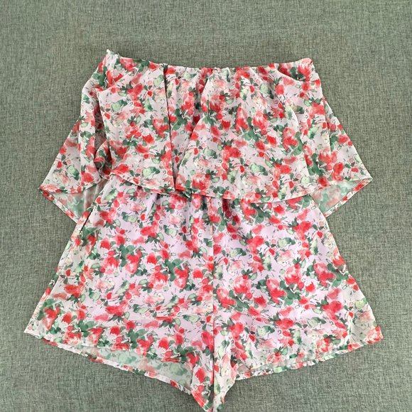 Harper Wren Cute Floral Romper Small Strapless Lined Light Lavender Red Green - Picture 11 of 16